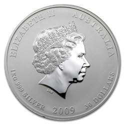 Stříbrná mince Lunar II, 1000g Rok buvola 2009/Year of the Ox